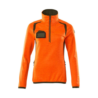 Mascot Fleece Jumper with half zip 19353-316 Front #colour_hi-vis-orange-moss-green