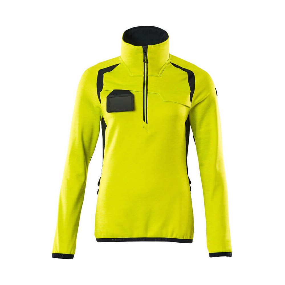 Mascot Fleece Jumper with half zip 19353-316 Front #colour_hi-vis-yellow-dark-navy-blue