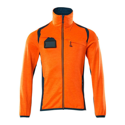 Mascot Fleece Jumper with zip 19403-316 Front #colour_hi-vis-orange-dark-petroleum