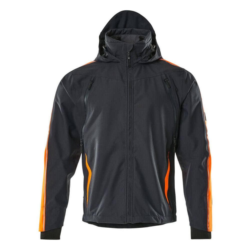 Mascot Gandia Shell Jacket Breathable-Waterproof 15001-222 Front #colour_dark-navy-blue-hi-vis-orange