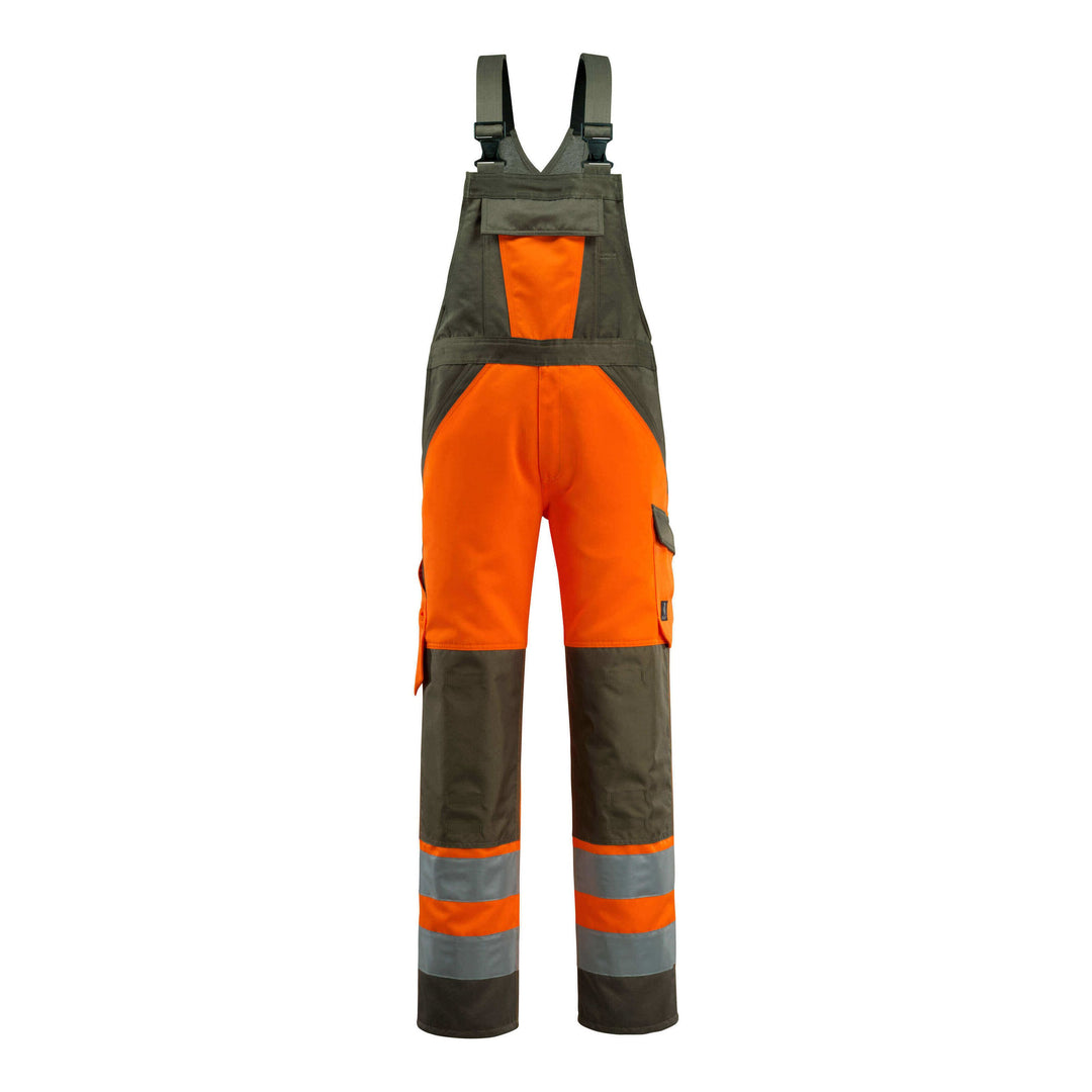 Mascot Gosford Hi-Vis Bib Brace Overall 15969-948 Front #colour_hi-vis-orange-moss-green