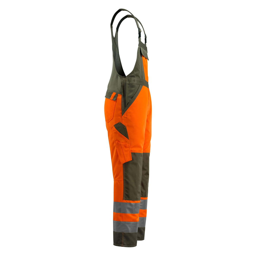 Mascot Gosford Hi-Vis Bib Brace Overall 15969-948 Left #colour_hi-vis-orange-moss-green