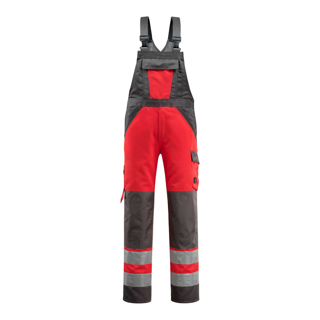 Mascot Gosford Hi-Vis Bib Brace Overall 15969-948 Front #colour_hi-vis-red-dark-anthracite-grey