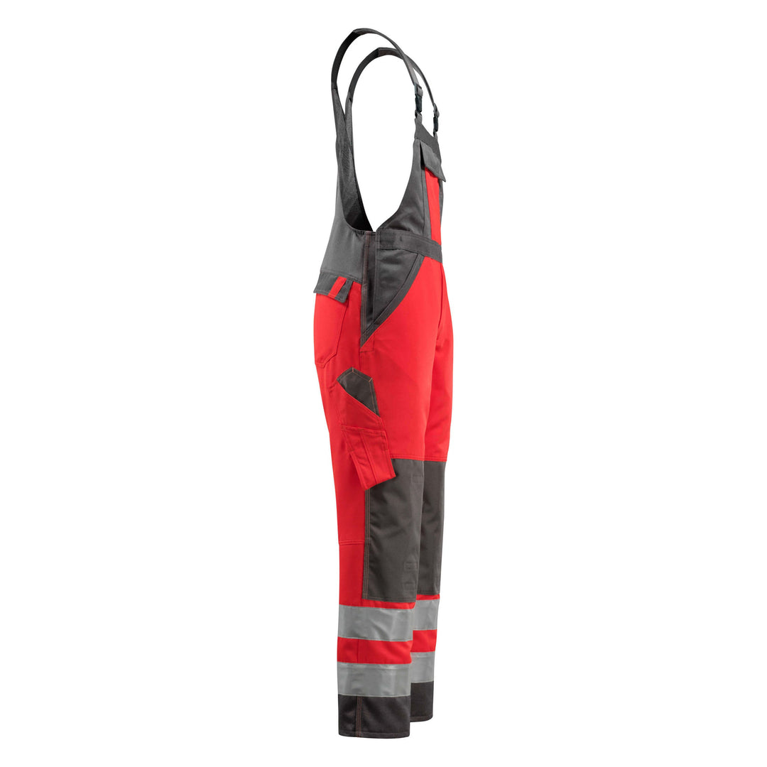 Mascot Gosford Hi-Vis Bib Brace Overall 15969-948 Left #colour_hi-vis-red-dark-anthracite-grey