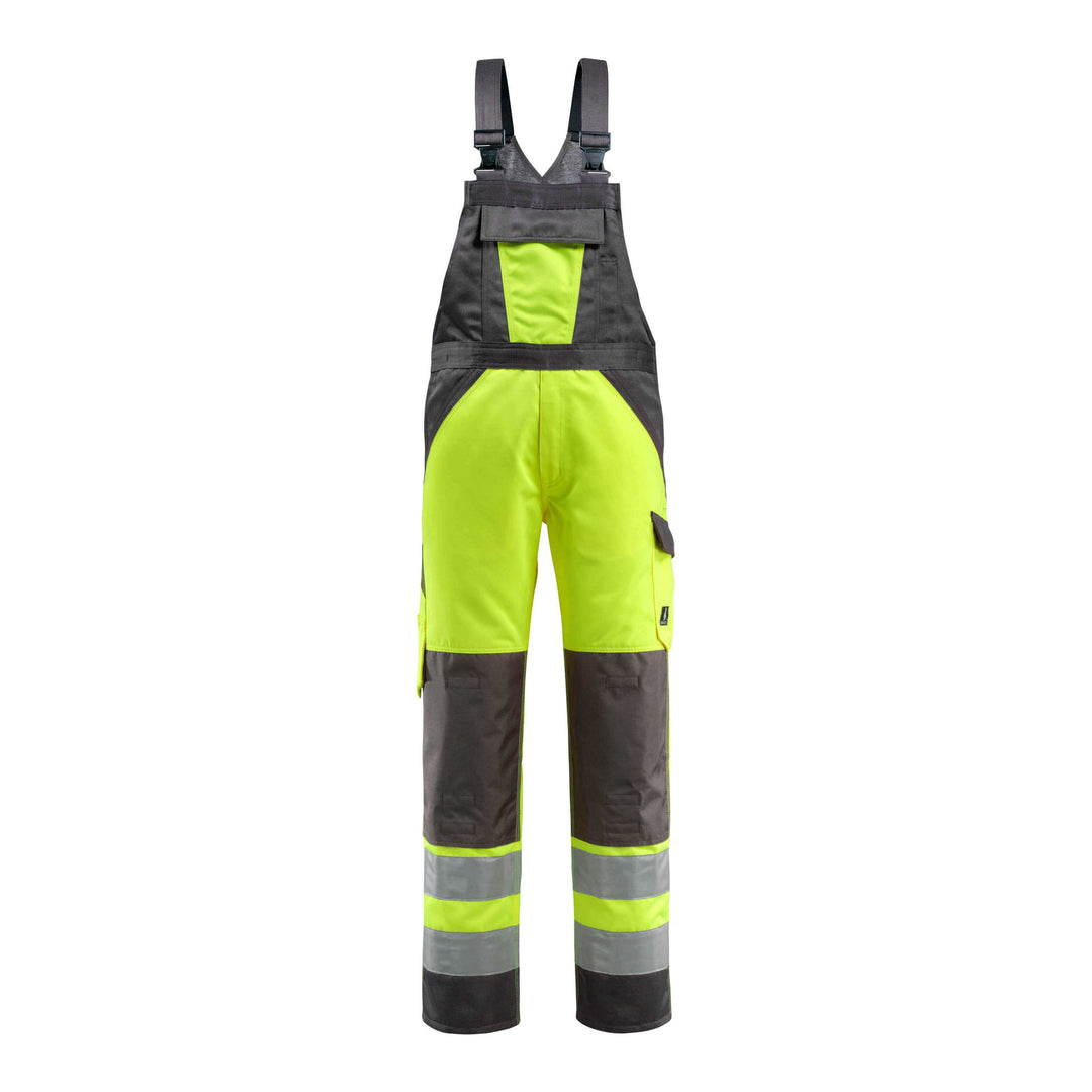 Mascot Gosford Hi-Vis Bib Brace Overall 15969-948 Front #colour_hi-vis-yellow-dark-anthracite-grey