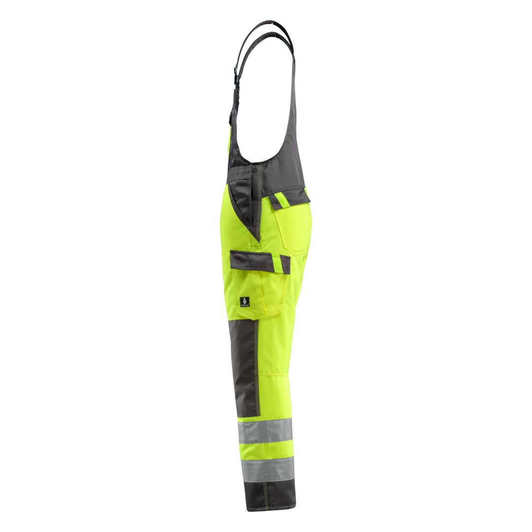 Mascot Gosford Hi-Vis Bib Brace Overall 15969-948 Right #colour_hi-vis-yellow-dark-anthracite-grey