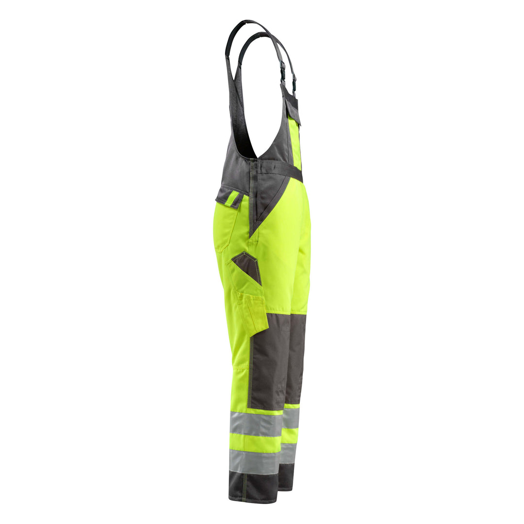 Mascot Gosford Hi-Vis Bib Brace Overall 15969-948 Left #colour_hi-vis-yellow-dark-anthracite-grey