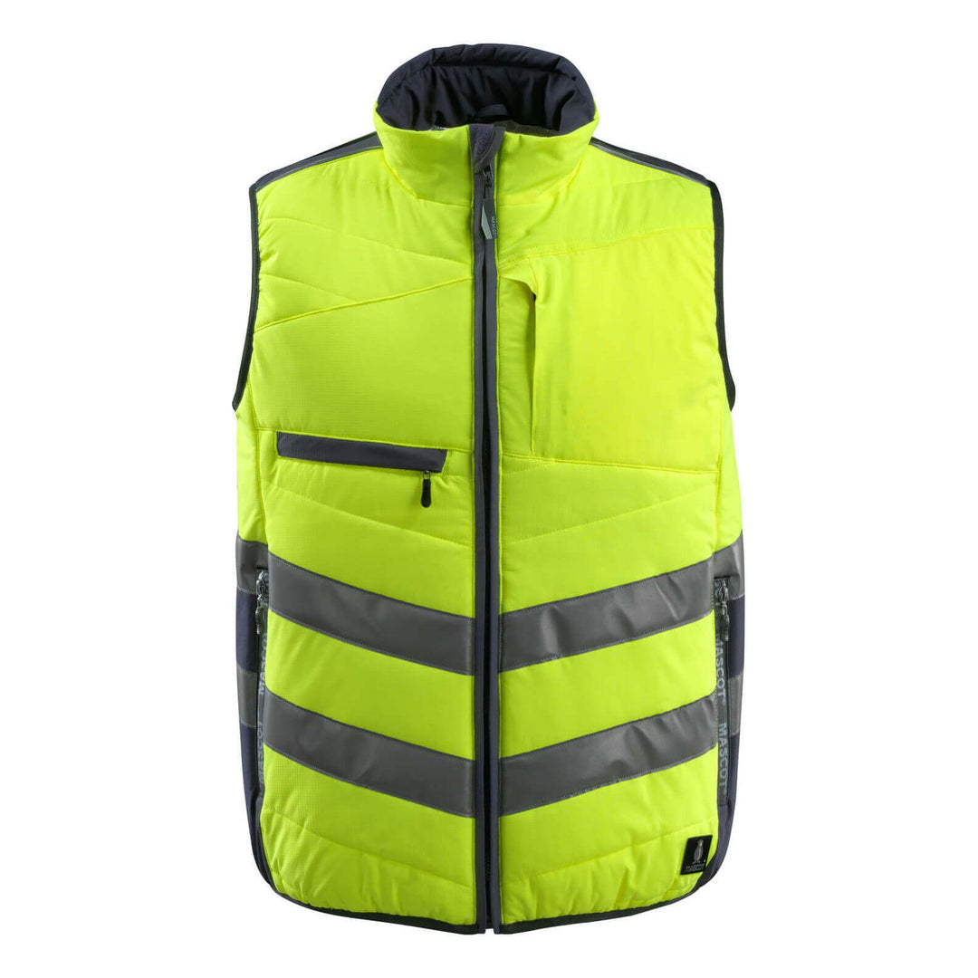 Mascot Grimsby Hi-Vis Winter Gilet 15565-249 Front #colour_hi-vis-yellow-dark-navy-blue