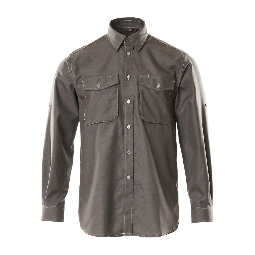 Mascot Hampton Long-Sleeved Work Shirt Front #colour_dark-anthracite-grey