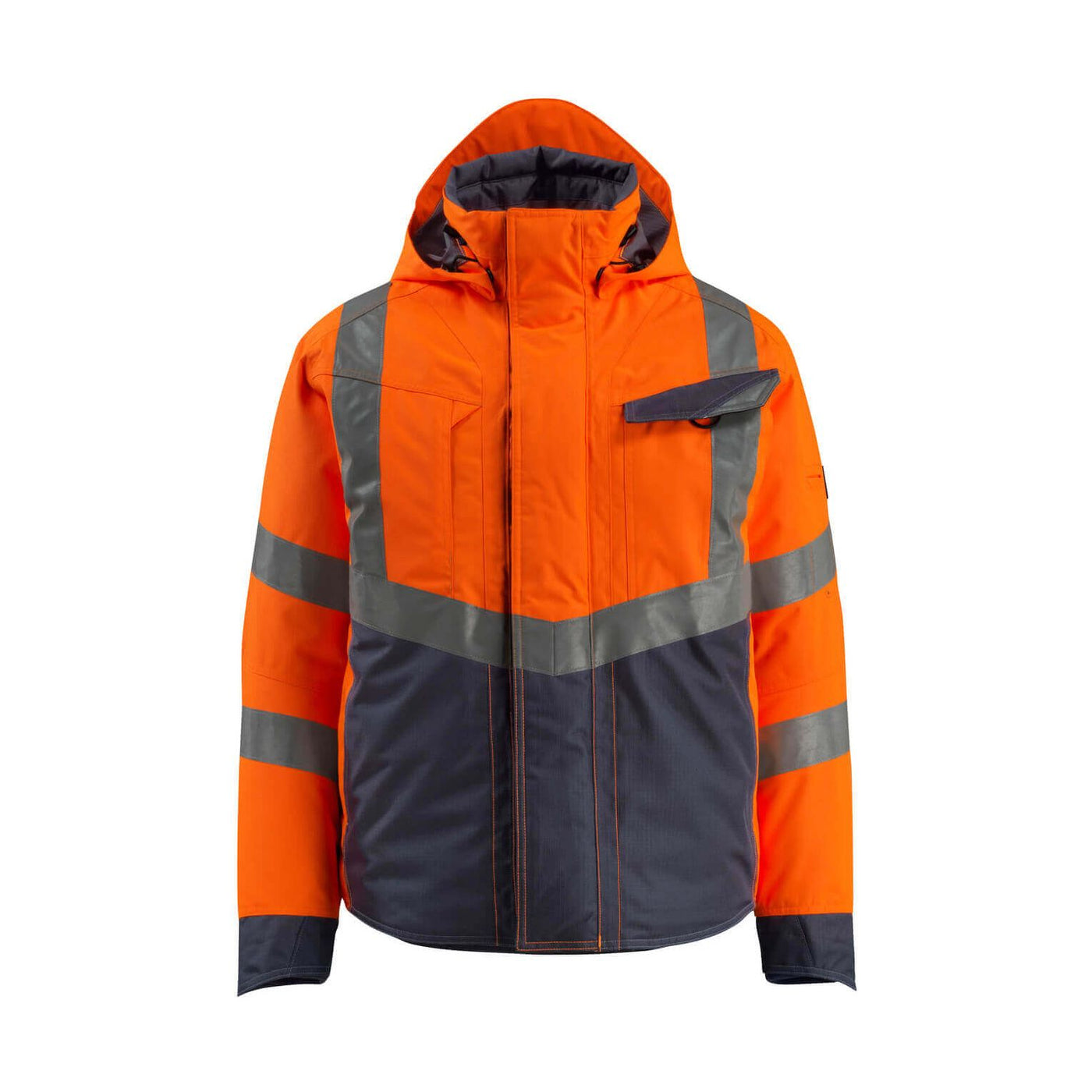 Mascot Hastings Hi-Vis Winter Jacket 15535-231 Front #colour_hi-vis-orange-dark-navy-blue