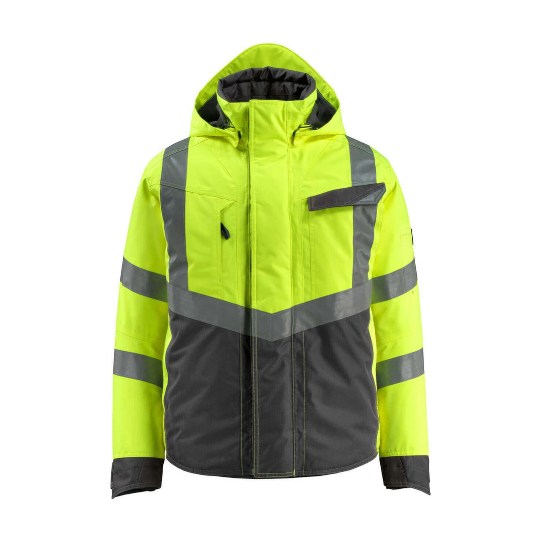 Mascot Hastings Hi-Vis Winter Jacket 15535-231 Front #colour_hi-vis-yellow-dark-anthracite-grey