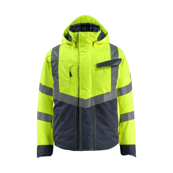 Mascot Hastings Hi-Vis Winter Jacket 15535-231 Front #colour_hi-vis-yellow-dark-navy-blue