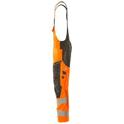 Mascot Hi-Vis Bib & Brace Kneepad Pockets Right #colour_hi-vis-orange-dark-anthracite-grey