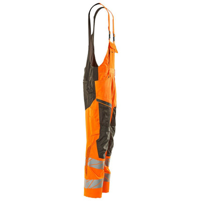 Mascot Hi-Vis Bib & Brace Kneepad Pockets Left #colour_hi-vis-orange-dark-anthracite-grey