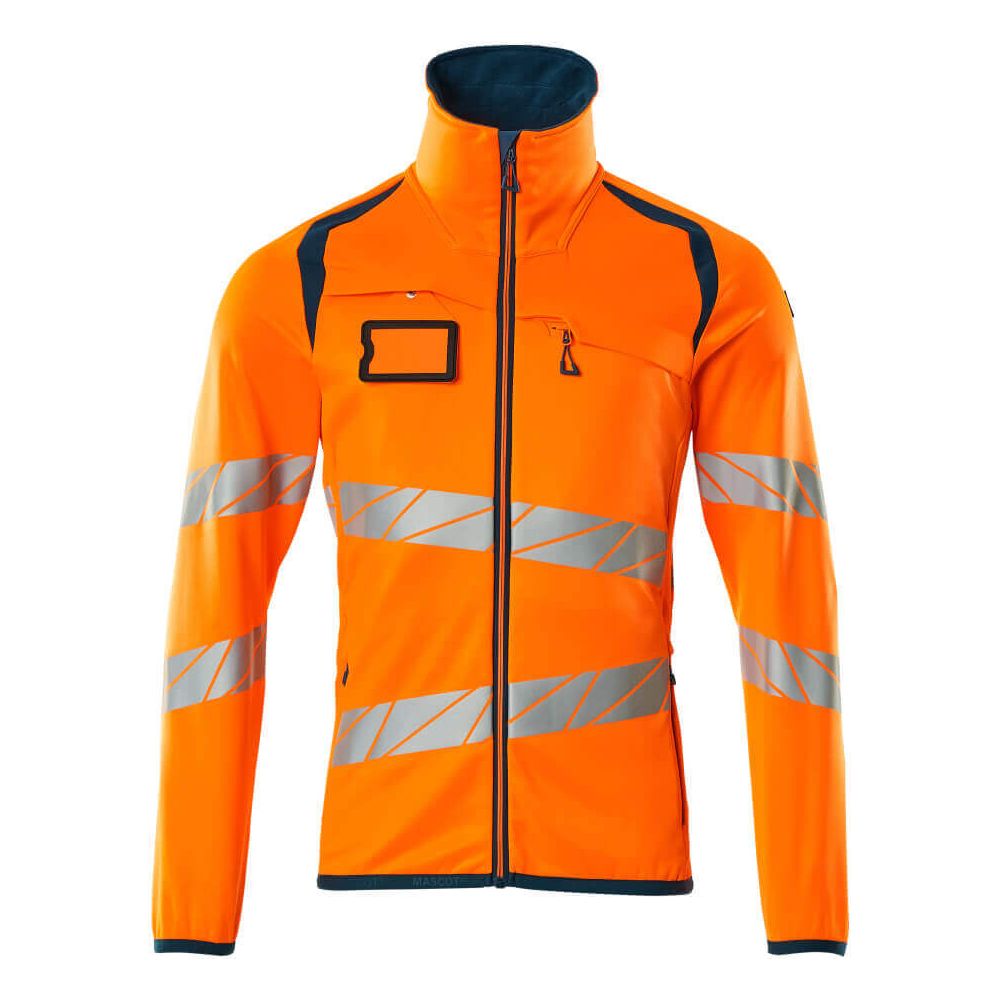 Mascot Hi-Vis Fleece Jumper with zip 19103-315 Front #colour_hi-vis-orange-dark-petroleum