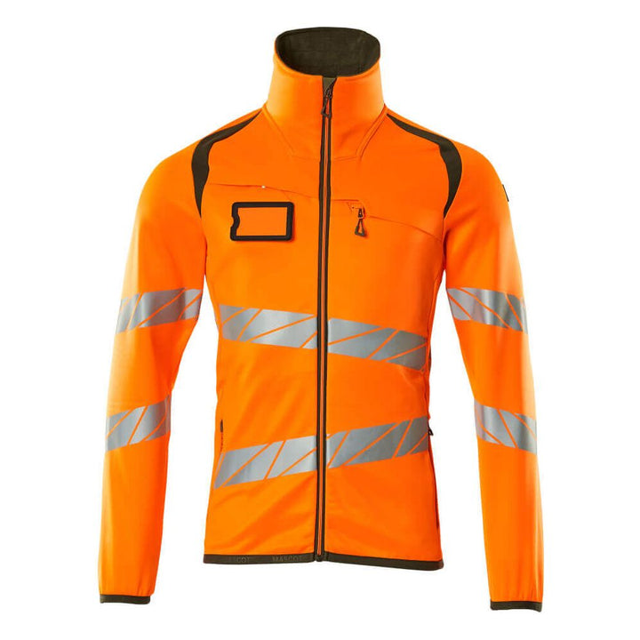 Mascot Hi-Vis Fleece Jumper with zip 19103-315 Front #colour_hi-vis-orange-moss-green