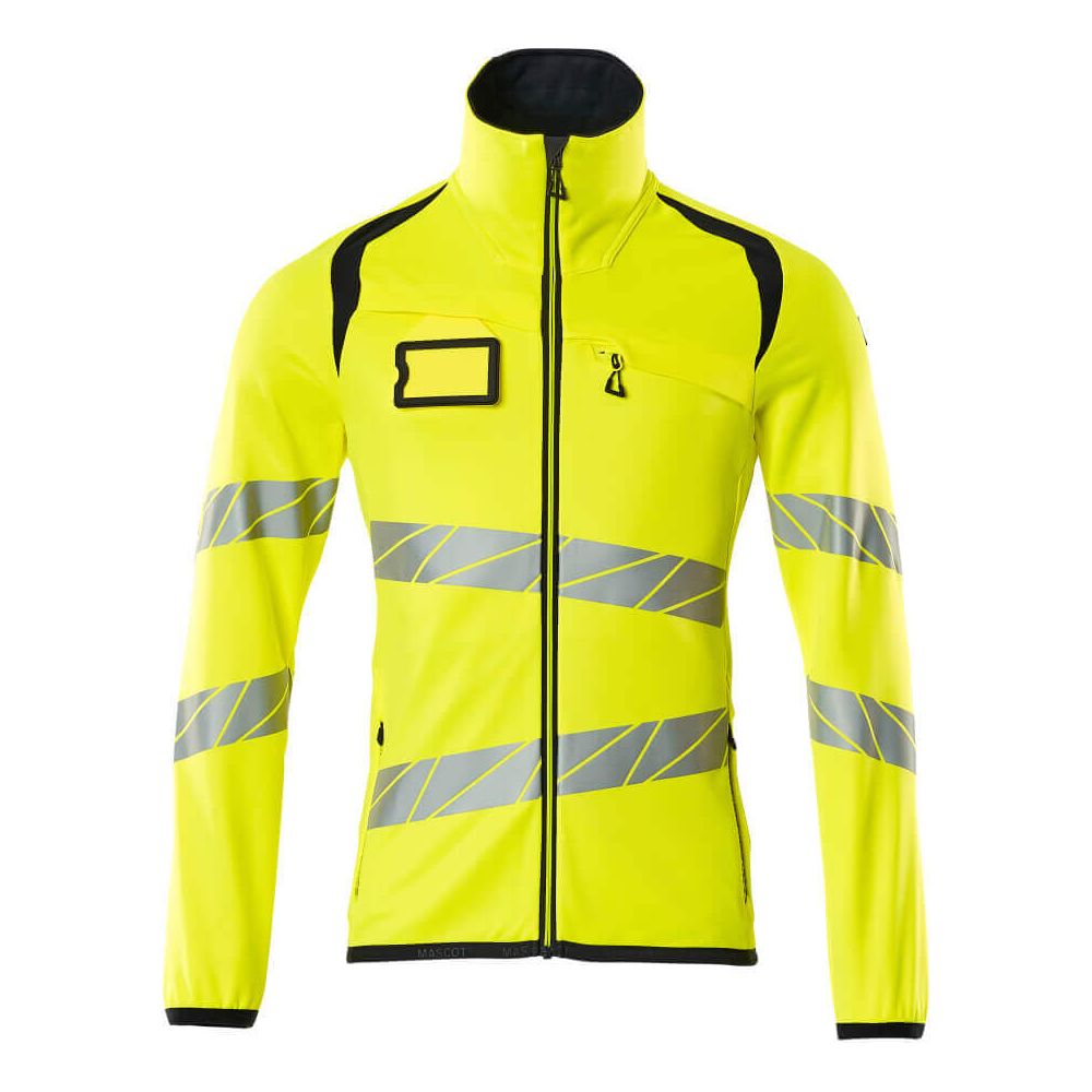 Mascot Hi-Vis Fleece Jumper with zip 19103-315 Front #colour_hi-vis-yellow-dark-navy-blue