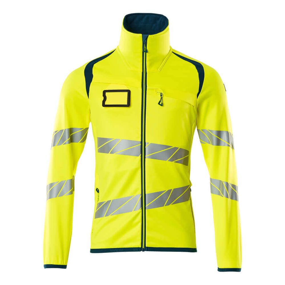 Mascot Hi-Vis Fleece Jumper with zip 19103-315 Front #colour_hi-vis-yellow-dark-petroleum