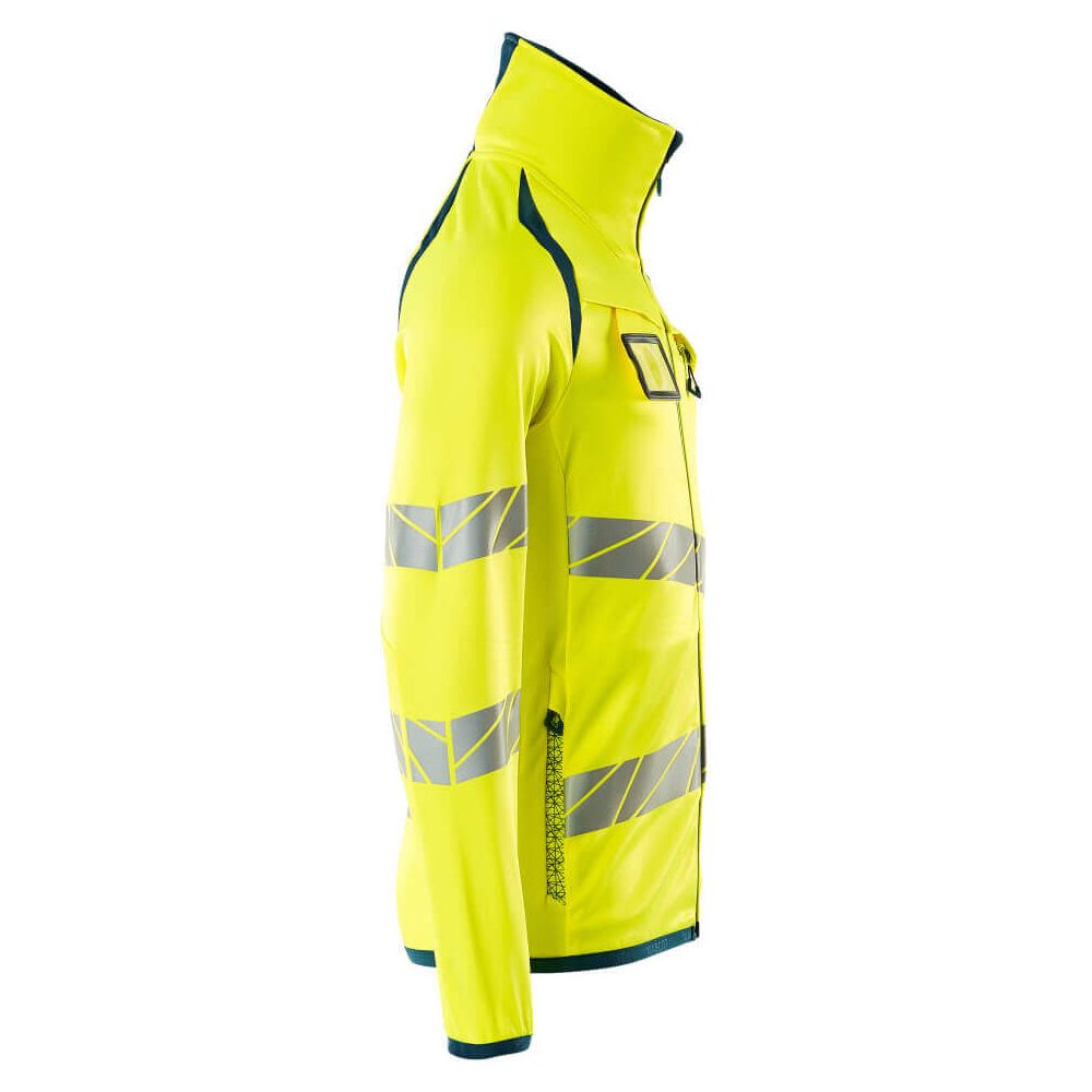 Mascot Hi-Vis Fleece Jumper with zip 19103-315 Left #colour_hi-vis-yellow-dark-petroleum