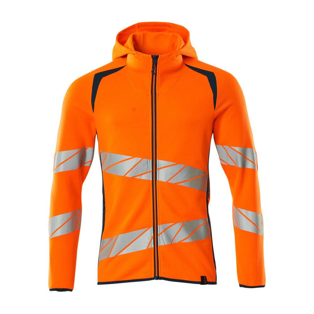 Mascot Hi-Vis Hoodie with zipper 19284-781 Front #colour_hi-vis-orange-dark-petroleum