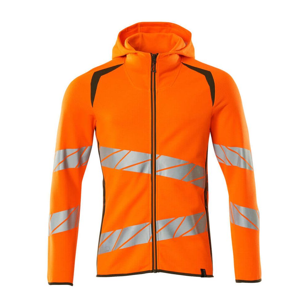 Mascot Hi-Vis Hoodie with zipper 19284-781 Front #colour_hi-vis-orange-moss-green