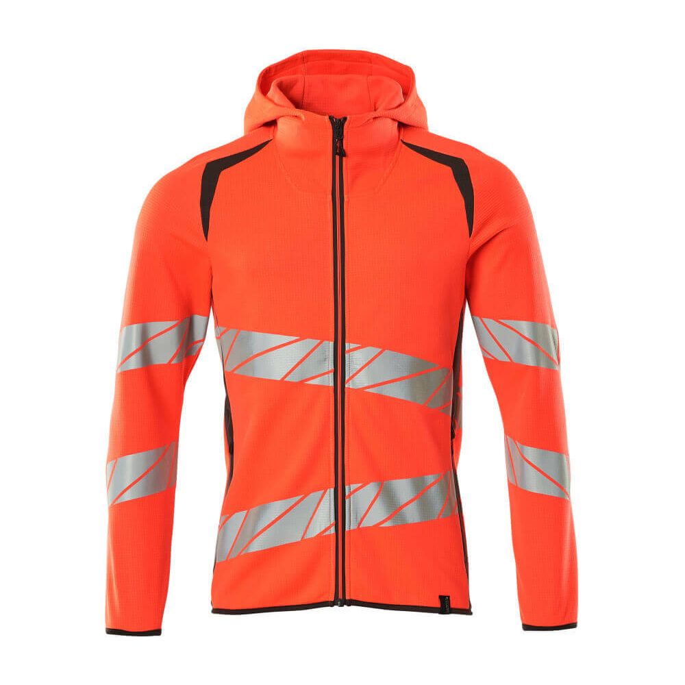 Mascot Hi-Vis Hoodie with zipper 19284-781 Front #colour_hi-vis-red-dark-anthracite-grey