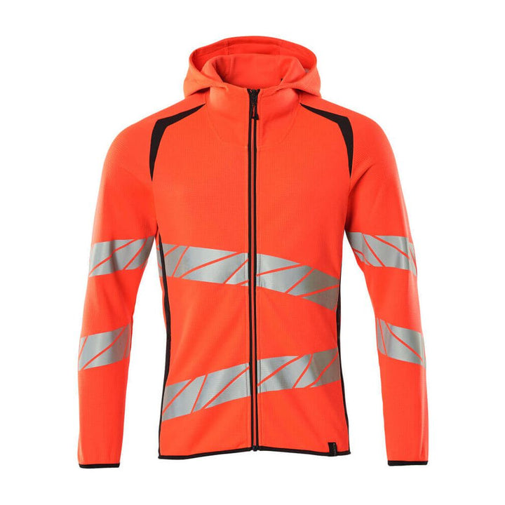 Mascot Hi-Vis Hoodie with zipper 19284-781 Front #colour_hi-vis-red-dark-navy-blue