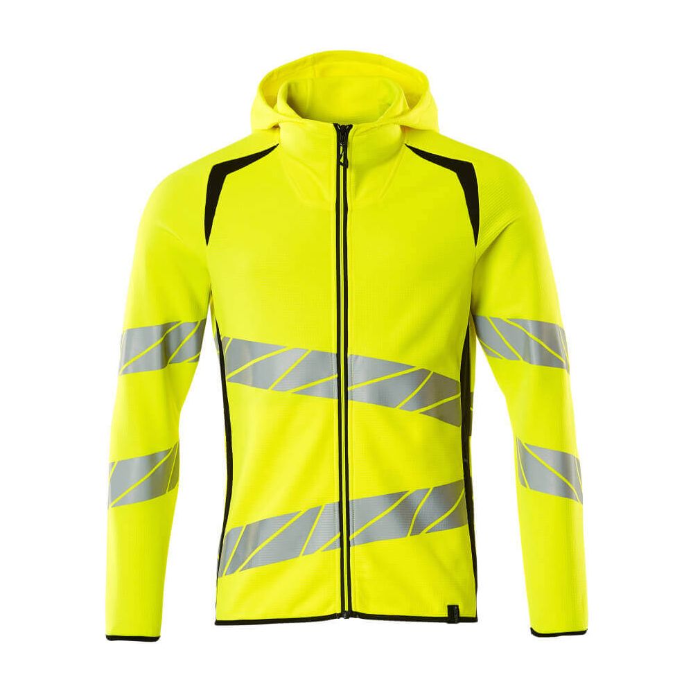 Mascot Hi-Vis Hoodie with zipper 19284-781 Front #colour_hi-vis-yellow-black