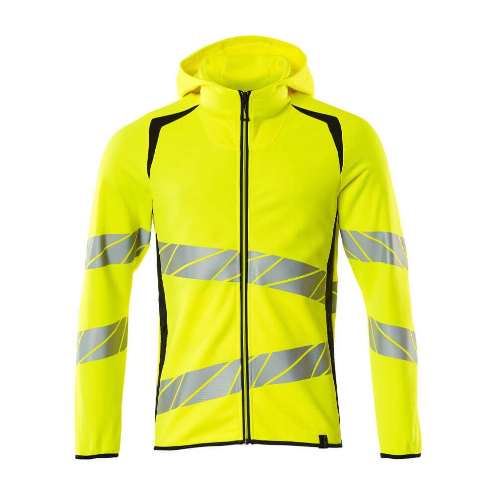 Mascot Hi-Vis Hoodie with zipper 19284-781 Front #colour_hi-vis-yellow-dark-navy-blue