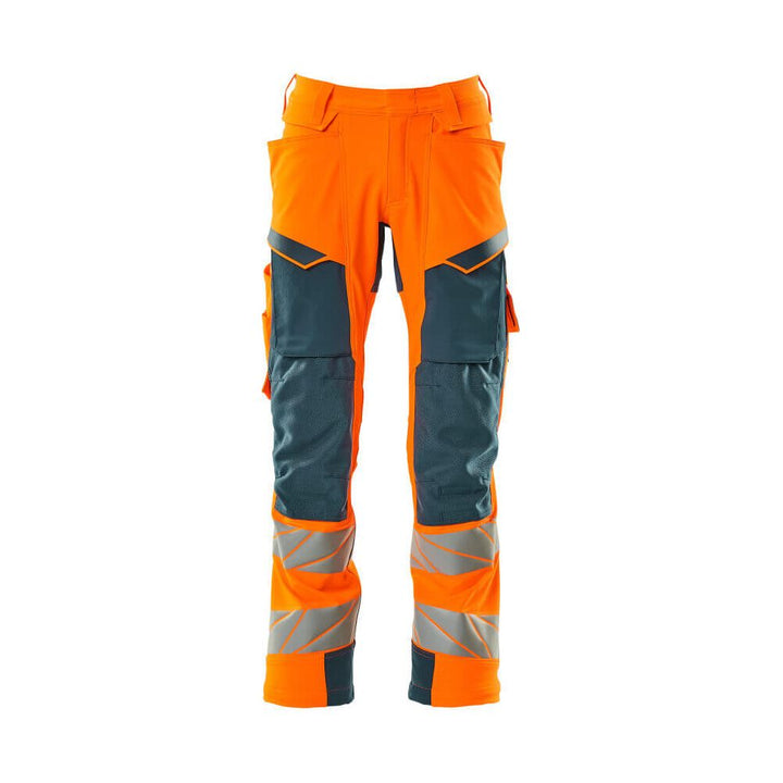 Mascot Hi-Vis Kneepad Trousers with Stretch Front #colour_hi-vis-orange-dark-petroleum