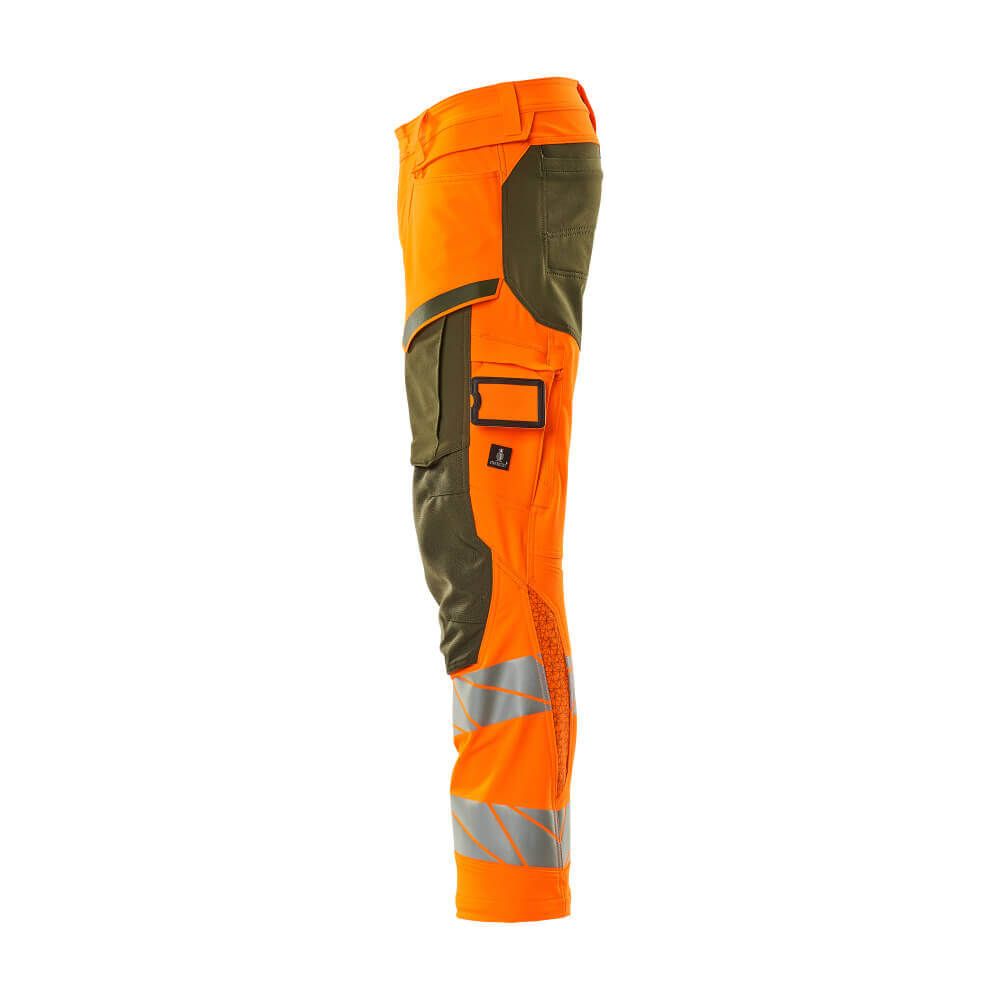Mascot Hi-Vis Kneepad Trousers with Stretch Right #colour_hi-vis-orange-moss-green