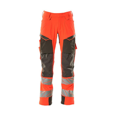 Mascot Hi-Vis Kneepad Trousers with Stretch Front #colour_hi-vis-red-dark-anthracite-grey