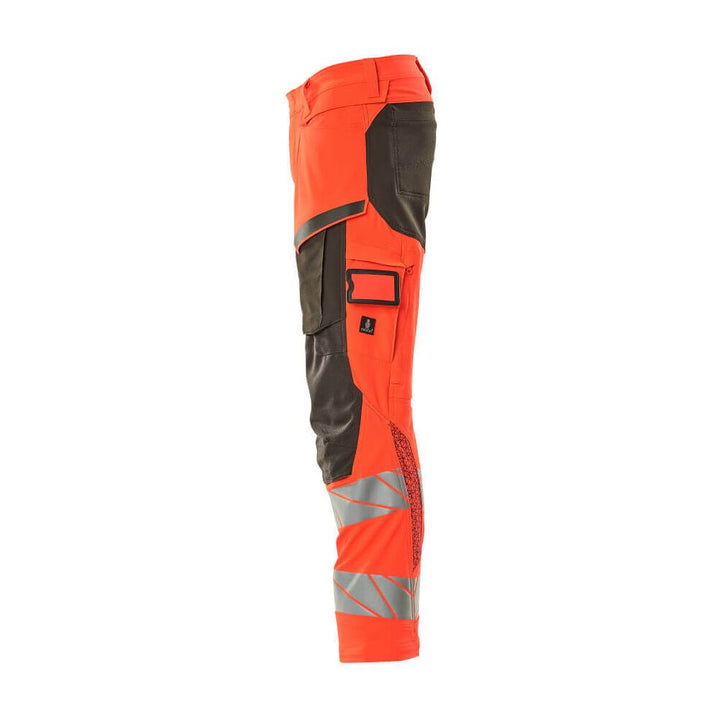 Mascot Hi-Vis Kneepad Trousers with Stretch Right #colour_hi-vis-red-dark-anthracite-grey