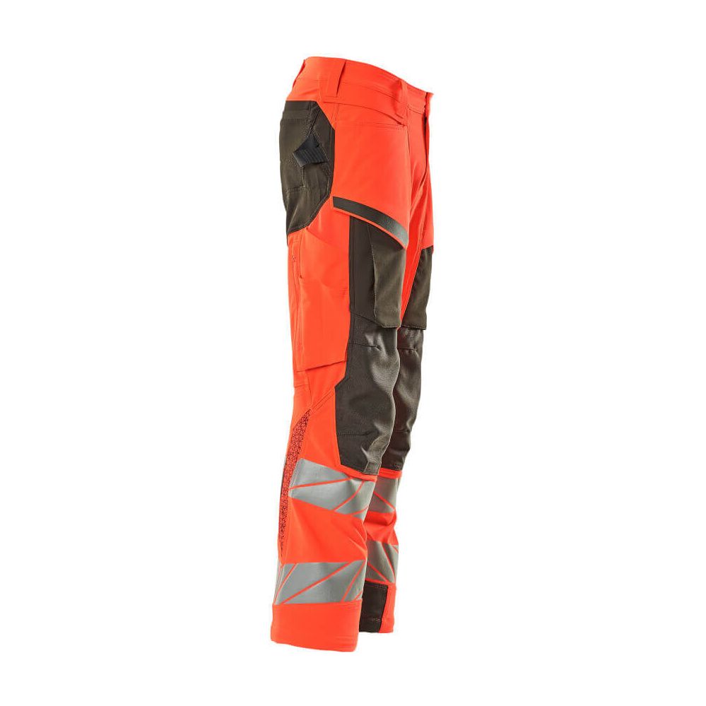 Mascot Hi-Vis Kneepad Trousers with Stretch Left #colour_hi-vis-red-dark-anthracite-grey