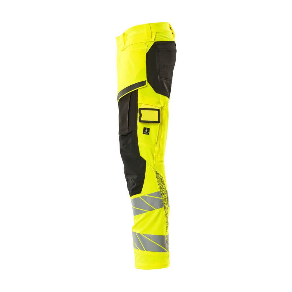 Mascot Hi-Vis Kneepad Trousers with Stretch Right #colour_hi-vis-yellow-black