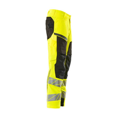 Mascot Hi-Vis Kneepad Trousers with Stretch Left #colour_hi-vis-yellow-black