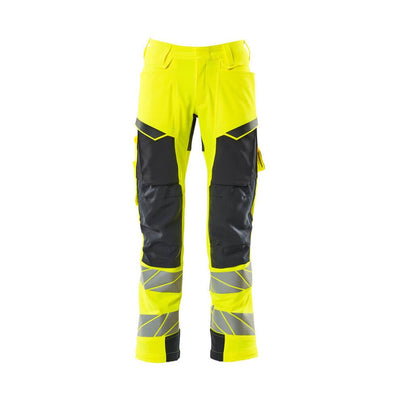 Mascot Hi-Vis Kneepad Trousers with Stretch Front #colour_hi-vis-yellow-dark-navy-blue