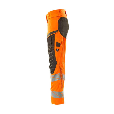 Mascot Hi-Vis Kneepad Trousers with Stretch Right #colour_hi-vis-orange-dark-anthracite-grey