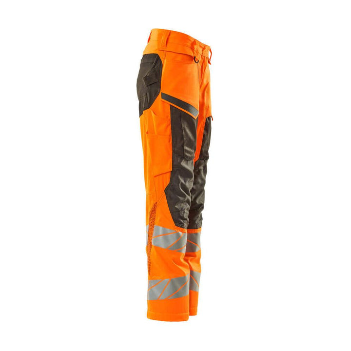 Mascot Hi-Vis Kneepad Trousers with Stretch Left #colour_hi-vis-orange-dark-anthracite-grey