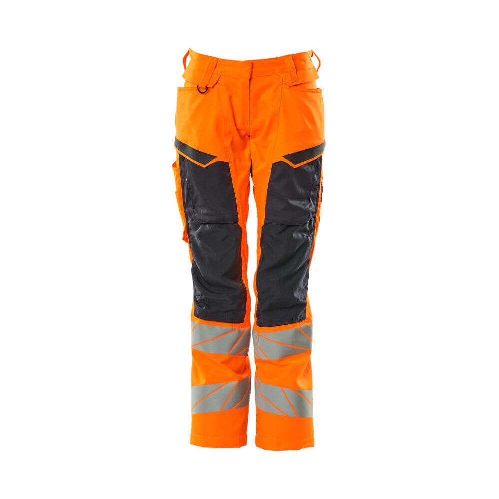 Mascot Hi-Vis Kneepad Trousers with Stretch Front #colour_hi-vis-orange-dark-navy-blue