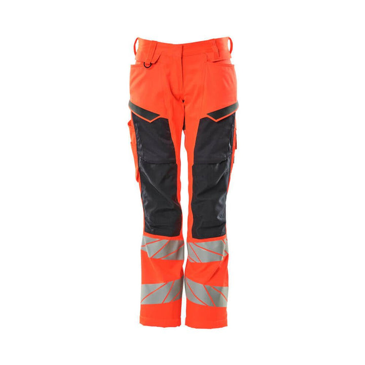 Mascot Hi-Vis Kneepad Trousers with Stretch Front #colour_hi-vis-red-dark-navy-blue