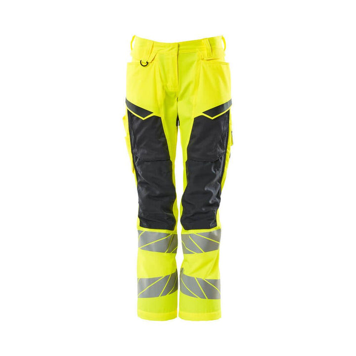 Mascot Hi-Vis Kneepad Trousers with Stretch Front #colour_hi-vis-yellow-dark-navy-blue