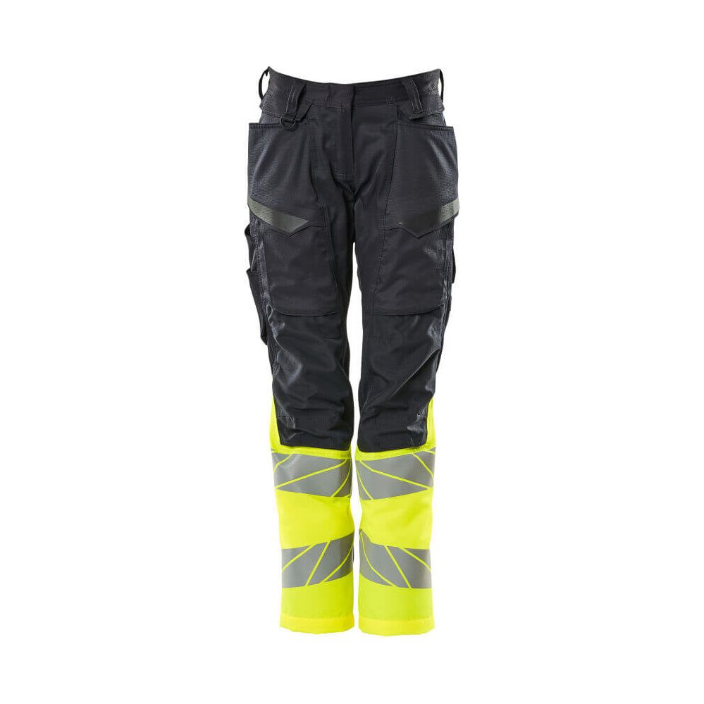 Mascot Hi-Vis Kneepad Trousers with Stretch Front #colour_dark-navy-blue-hi-vis-yellow