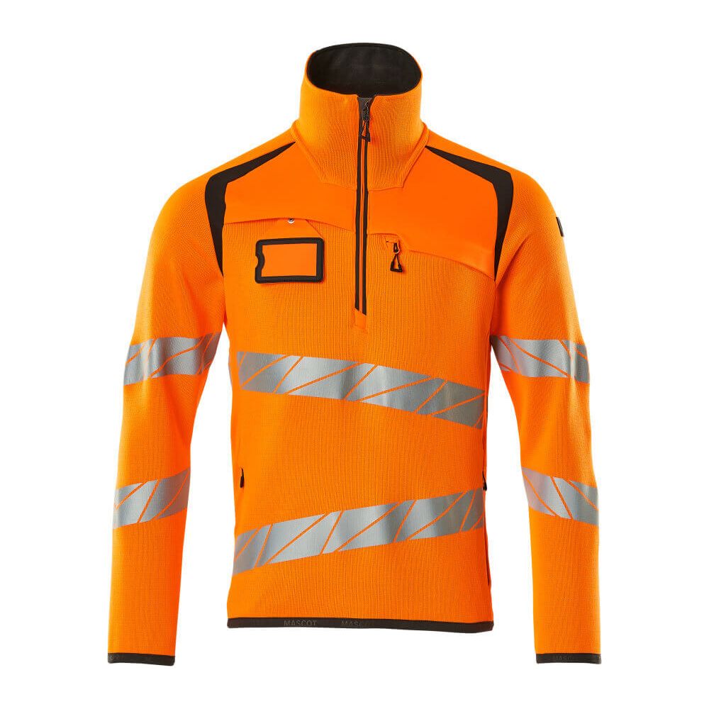 Mascot Hi-Vis Knitted Jumper with half zip 19005-351 Front #colour_hi-vis-orange-dark-anthracite-grey