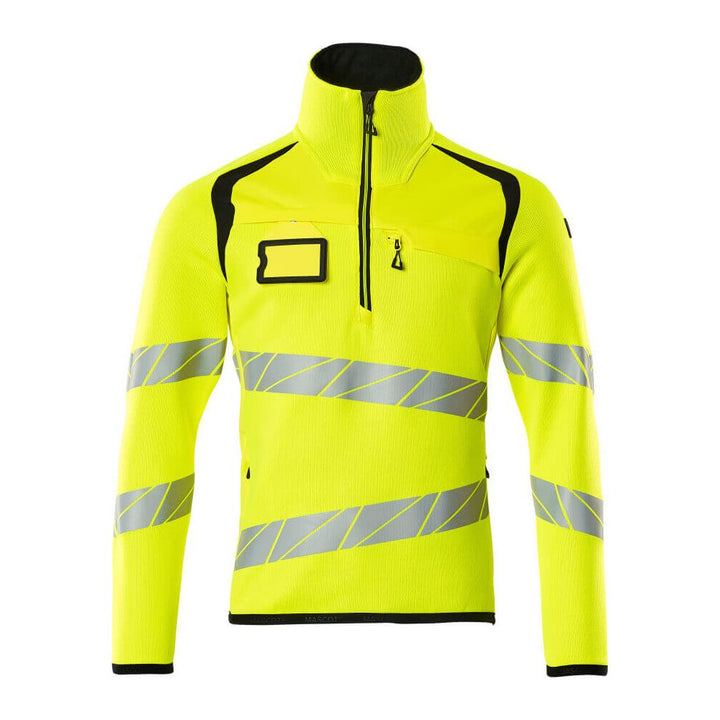 Mascot Hi-Vis Knitted Jumper with half zip 19005-351 Front #colour_hi-vis-yellow-black