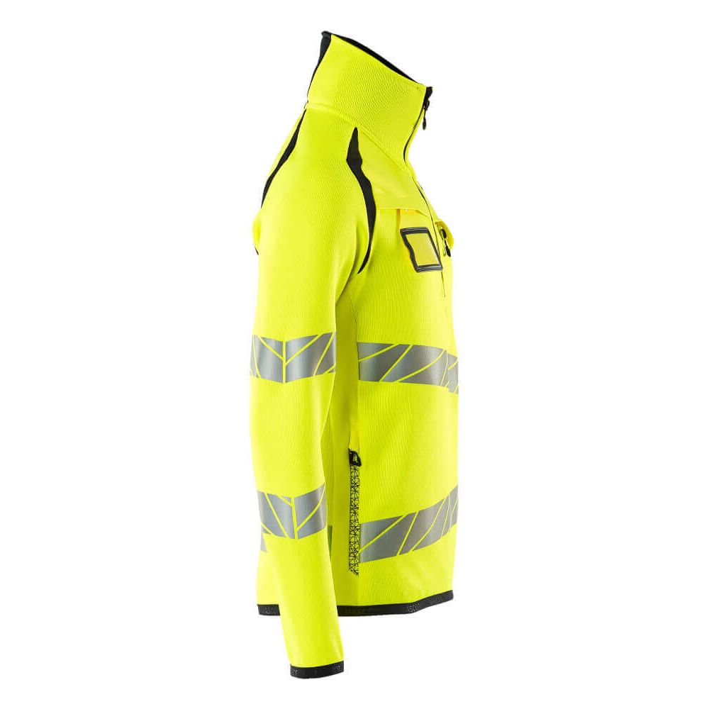 Mascot Hi-Vis Knitted Jumper with half zip 19005-351 Left #colour_hi-vis-yellow-dark-navy-blue