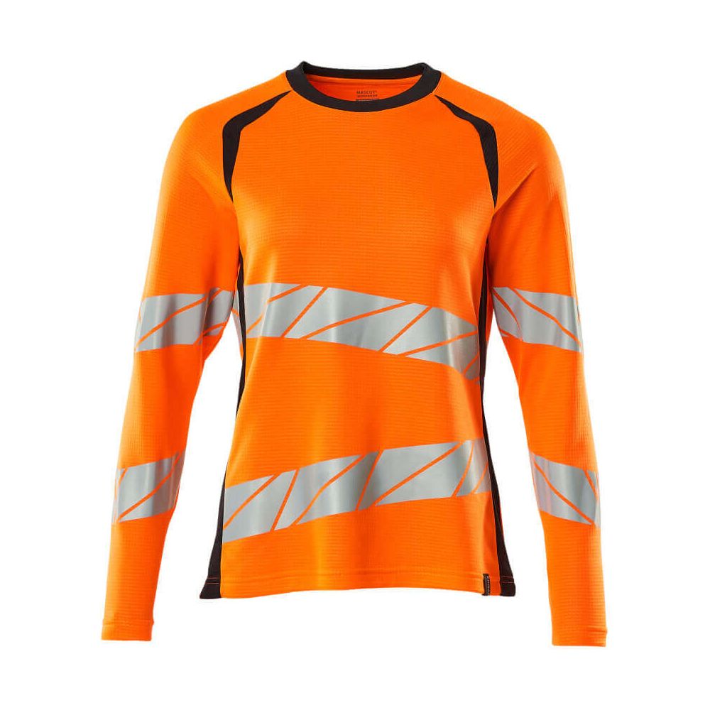 Mascot Hi-Vis Long-sleeve T-shirt 19091-771 Front #colour_hi-vis-orange-dark-navy-blue
