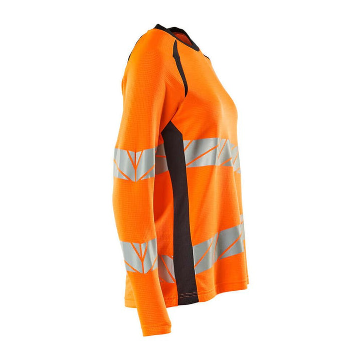 Mascot Hi-Vis Long-sleeve T-shirt 19091-771 Left #colour_hi-vis-orange-dark-navy-blue