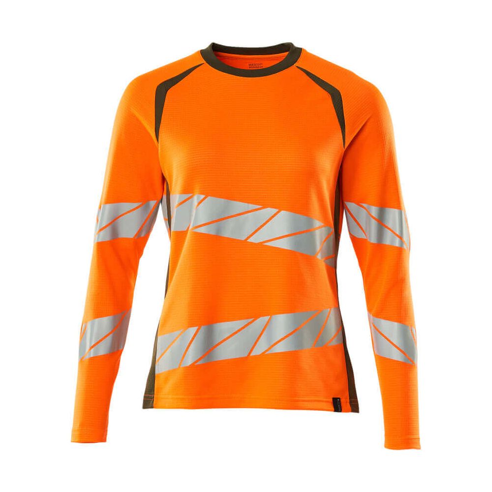 Mascot Hi-Vis Long-sleeve T-shirt 19091-771 Front #colour_hi-vis-orange-moss-green