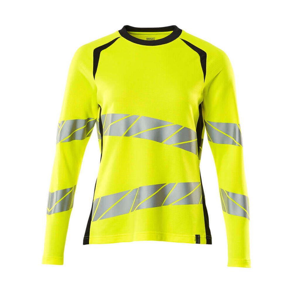 Mascot Hi-Vis Long-sleeve T-shirt 19091-771 Front #colour_hi-vis-yellow-dark-navy-blue